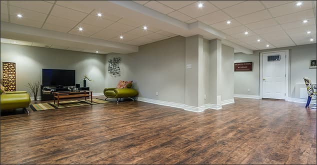 Finished basement representing basement finishing options