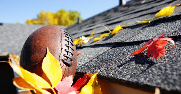 Football on roof - depicting roof warranty
